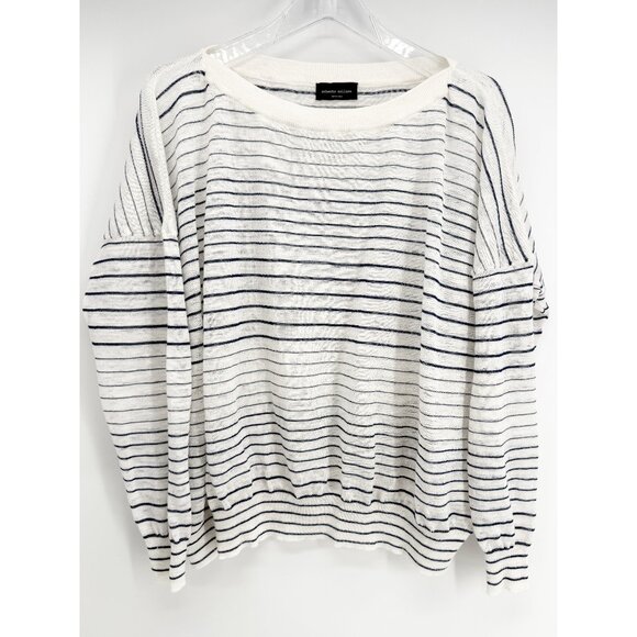 ROBERTO COLLINA WHITE/BLUE STRIPE SWEATER LINEN COTTON POLY BLEND S - Picture 1 of 10